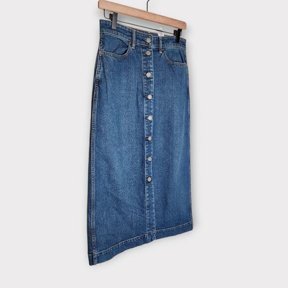 Faherty Womens Button Front Denim Pencil Midi Skirt Blue Jean 26 Classic Fit - Picture 3 of 7